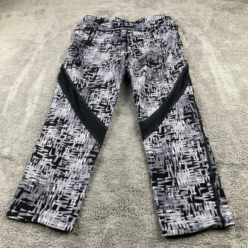 Lou & Grey Leggings Womens Small Geometric‎ Black Gray Workout Crop Stretch Mesh